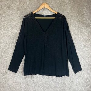 Torrid Shirt Womens 0 Black Long Sleeve Pullover Stretch Lace Shoulder- 2211*